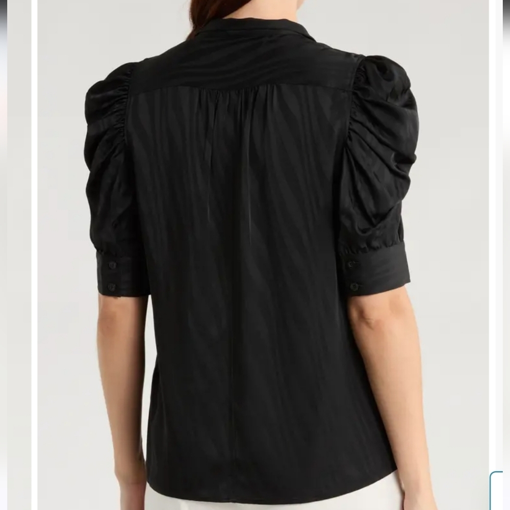 Frame Gillian Puff Sleeve Top Black Button Down Animal Stripe Pattern Silky SM - Picture 2 of 13